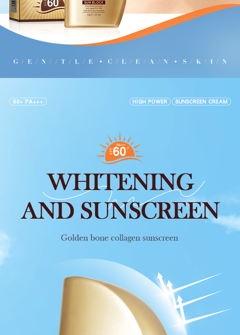SPF60+Sunscreen30g SADOER Gold Collagen Protective Isolation Cross-Border Wholesale