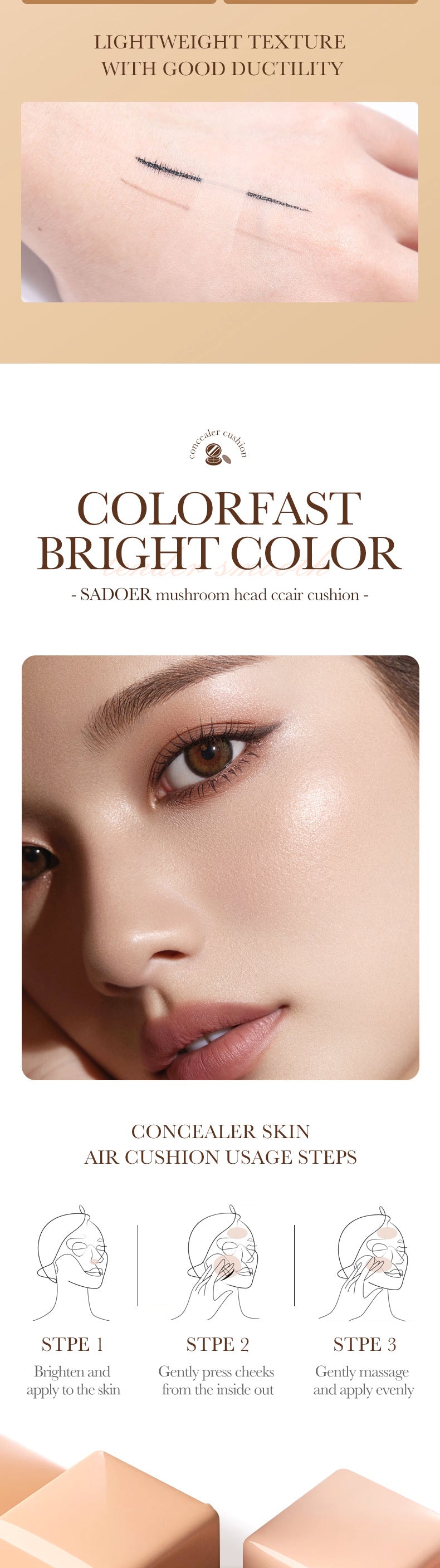 Makeup CC Mushroom Air Cushion Ivory White Brightening Concealer Correcting Face Foundation Export Manufacturer Wholesale