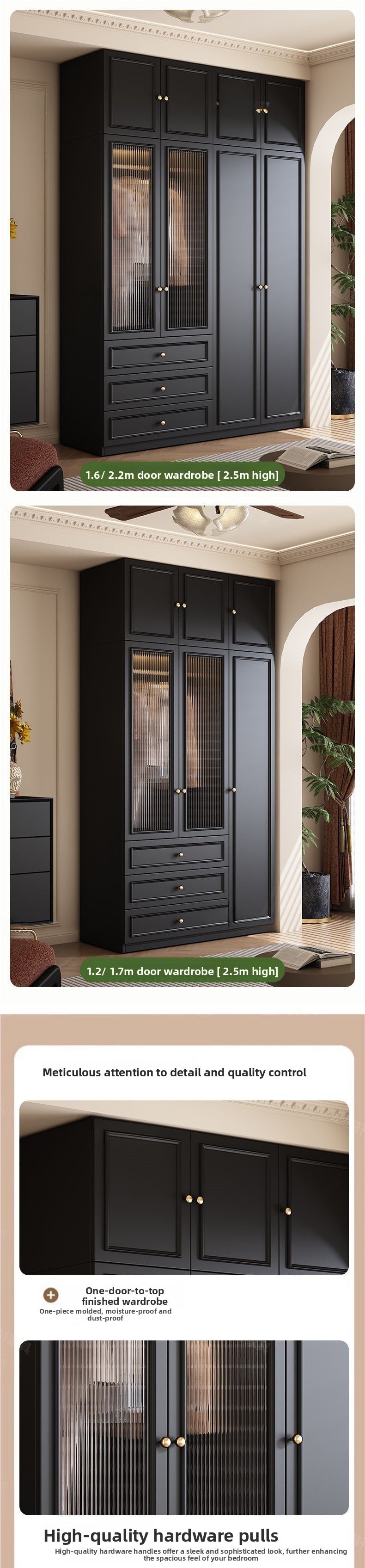 Vintage Style Wardrobe Black Cabinet Wardrobe for Home Bedroom Small Apartment Modern Simple Side Cabinet Top Cabinet Furniture Wardrobe