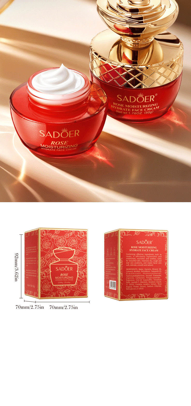 Rose Moisturizing and Skin Rejuvenating Cream SADOER Plant Moisturizing and Hydrating Face Cream Cross-Border Wholesale