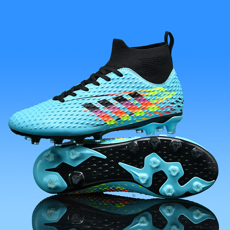 Gold-Plated Sole Men's Football Shoes with Studded Spikes AG Long Spike Shoes for Older Children, Middle and High School Students, Adults, Competition Training Sports Shoes