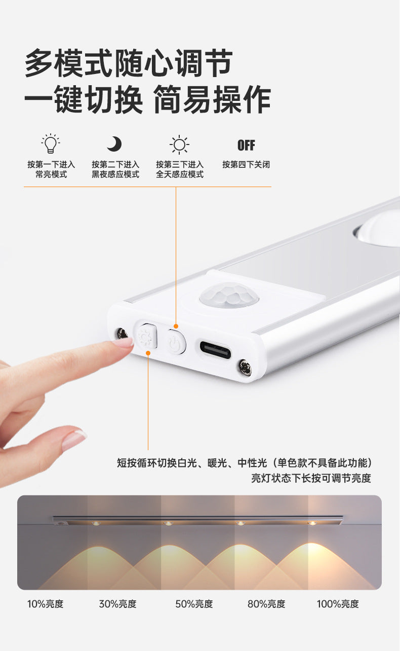 Ultra-Thin Smart led Human Body Sensor Light Rechargeable Magnetic Hill Cat Eye Light Strip Wine Cabinet Cupboard Wardrobe Light Strip