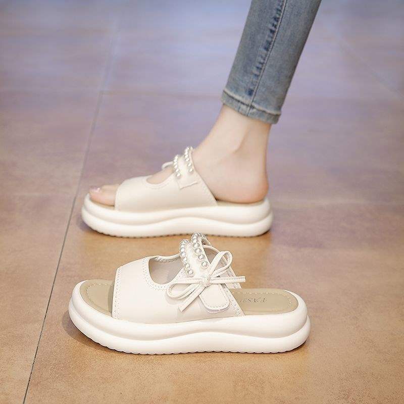 Beautiful Genuine Soft Leather Thick-Soled Women's Summer Slippers2025New style fairy-style outdoor slippers, lightweight and soft