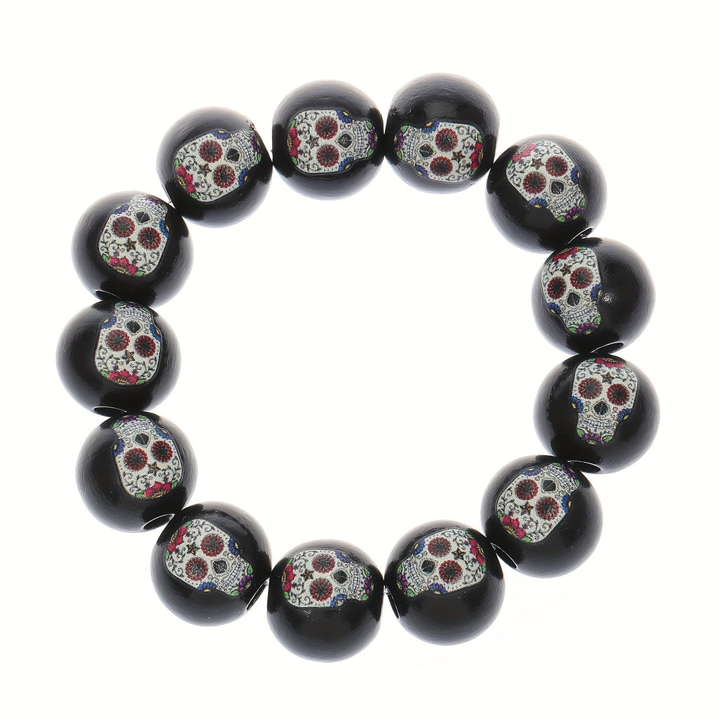 Men's Holiday Bracelet Women's Gift Spider Wooden Bead Bracelet Set Skull Bead Halloween Bracelet