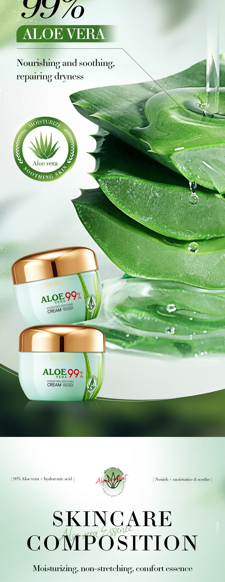Aloe Vera Face Cream50g BIOAOUA Hydrating, soothing, and nourishing skin moisturizing cream for  foreign trade wholesale