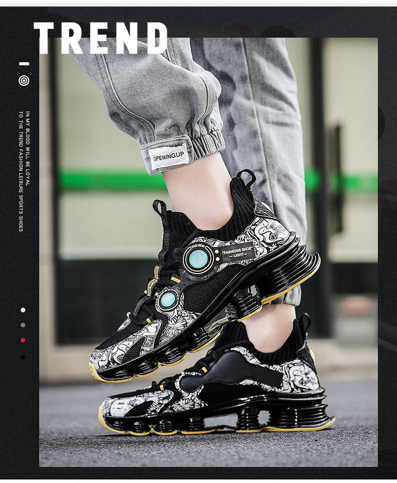 Blade Rebound Men's Shoes Mesh Breathable Running Shoes Youth Trendy Versatile Height Increasing Shock Absorption Sports Shoes