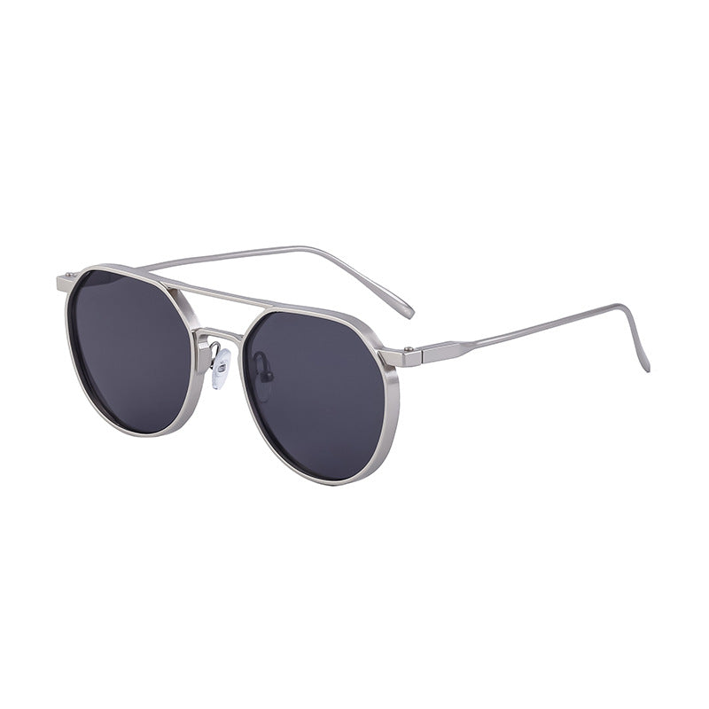 New Retro Oval Frame Glasses Metal Double Bridge Pilot Sunglasses Men's High-end Driving Sun Protection Sunglasses