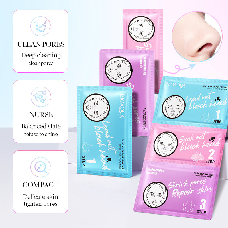 Three-Step Blackhead Removal Nose Strips BIOAOUA Clean Pores T District Nursing Set Cross-Border Wholesale