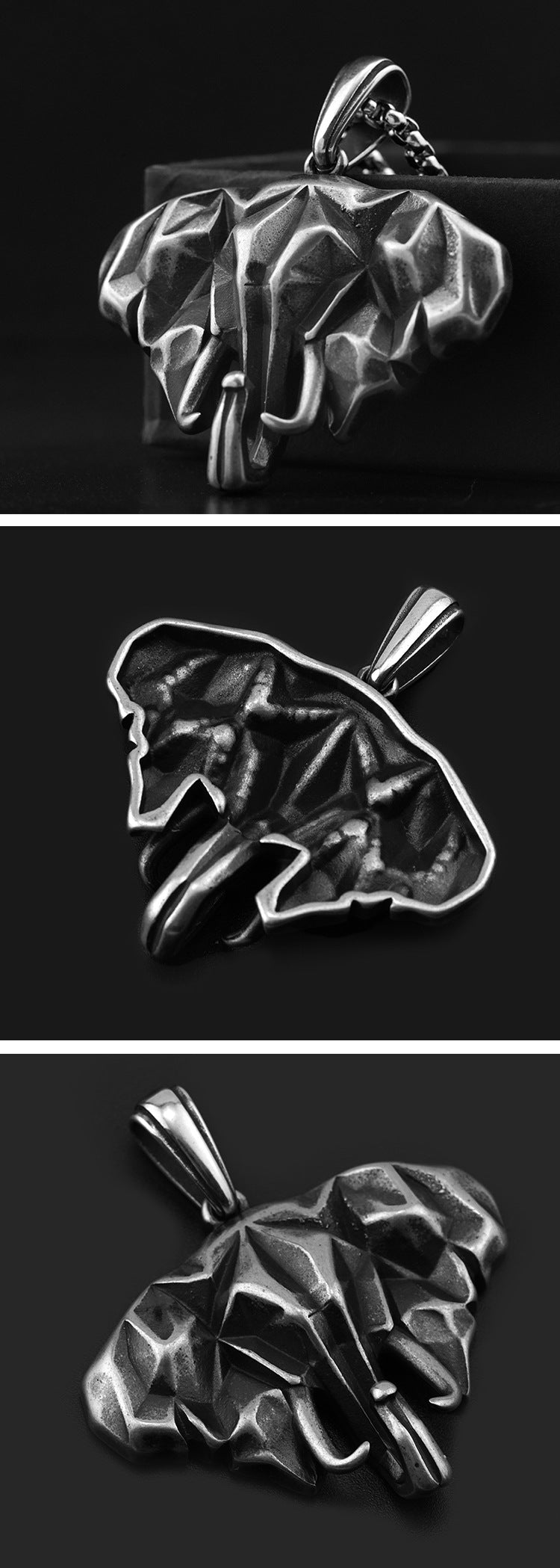 New Nordic Titanium Steel Elephant Pendant Necklace Trendy Punk Stainless Steel Vintage Necklace