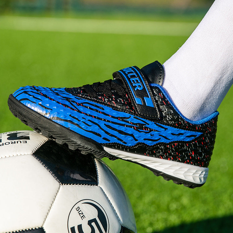 New football shoes for men and women with Velcro for children TF Broken Nail Style Youth Student Grassland Flat Training Shoes