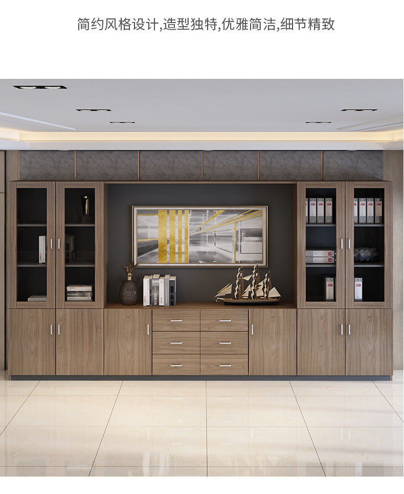 Wooden File Cabinet Office Bookshelf Boss Desk Background Cabinet Drawer-Type Office Document Cabinet Glass Door High Cabinet