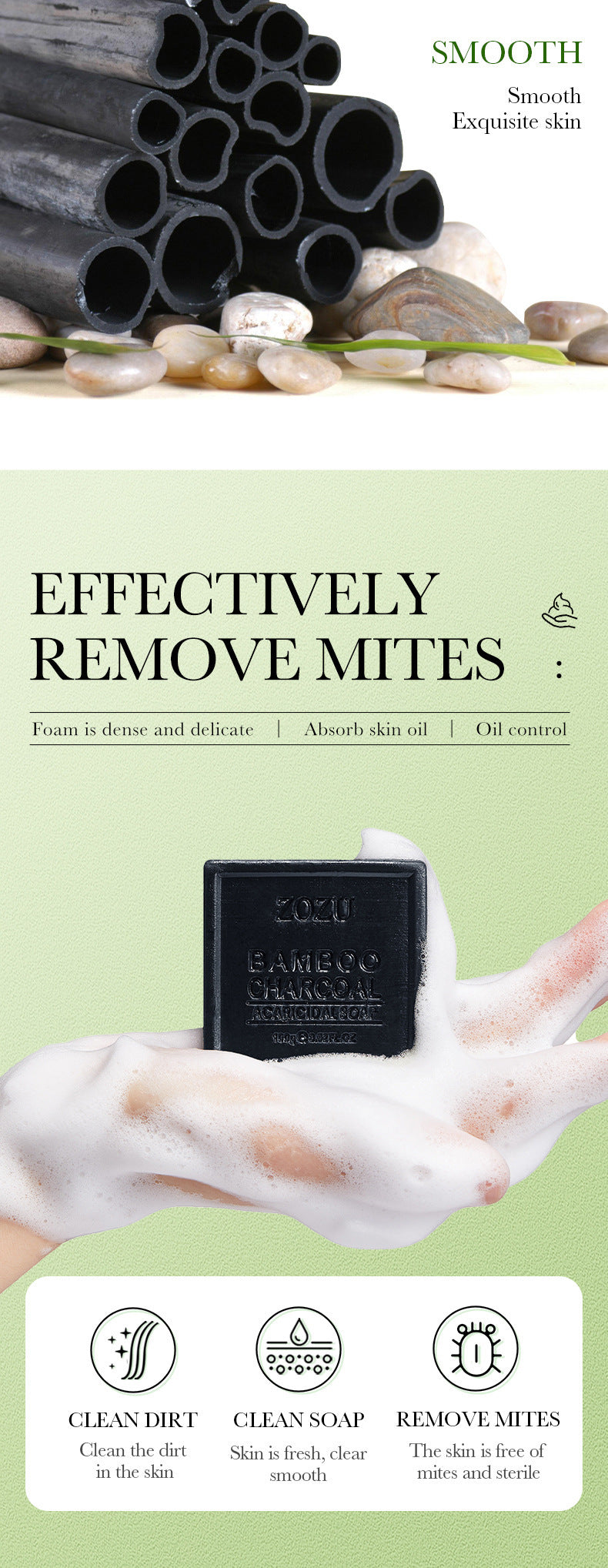 Bamboo Charcoal Soap100g ZOZU Cleansing, bathing, moisturizing essential oil soap  foreign trade wholesale