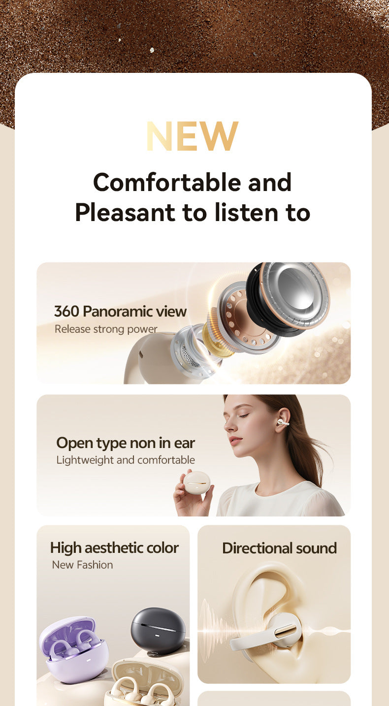 2025Popular M136Clip-on Bluetooth Earphones High Aesthetic Long Battery Life Non-in-ear Wireless Bluetooth Earphones