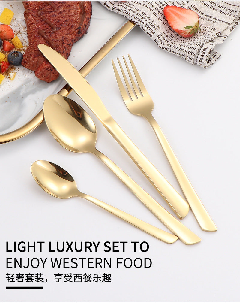 410Stainless Steel Tableware Restaurant Steak Knife Fork Oblique Handle Western Food Knife Fork Spoon6Human Portion24Set