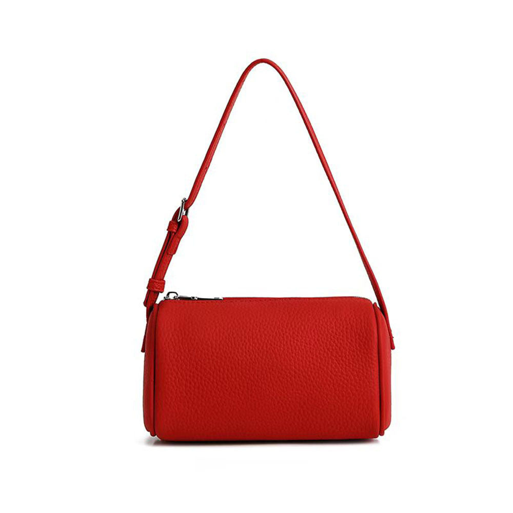 Genuine Leather Women's Bag Round Handbag Top Layer Cowhide Simple Versatile Underarm Shoulder Bag Pillow Crossbody Small Bag