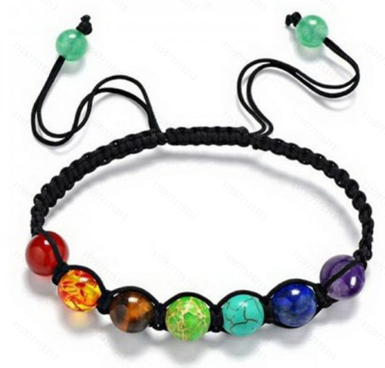 Blue Tiger Eye Stone Bracelet Single Circle Natural Stone Beaded Bracelet Volcanic Stone White Pine Chicken Wing Wood Long Bracelet