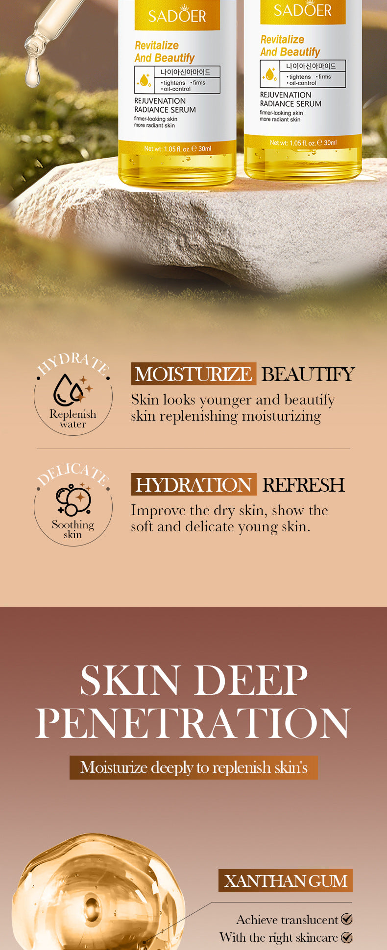 Skin Rejuvenation and Brightening Serum SADOER Moisturizing and Hydrating Essence Gel Cross-Border Wholesale