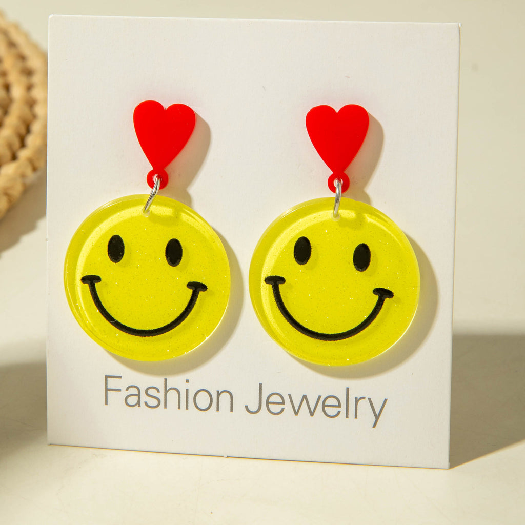 European and American Ornament Cartoon Round Smiley Yellow Earrings Cute and Unique earrings Jewelry Wholesale