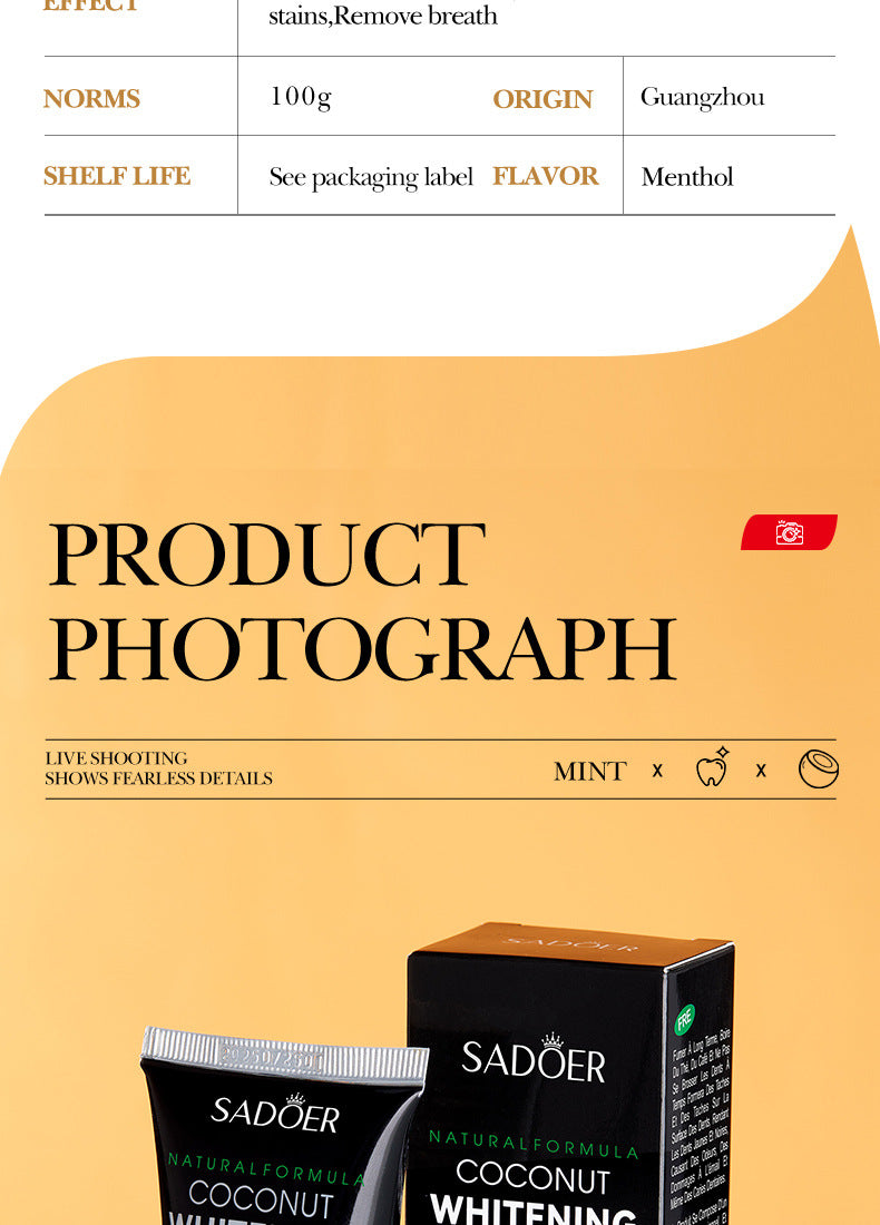 Toothpaste SADOER Vitamin C Coconut Oral Care Gum Protection  Wholesale Live Streaming