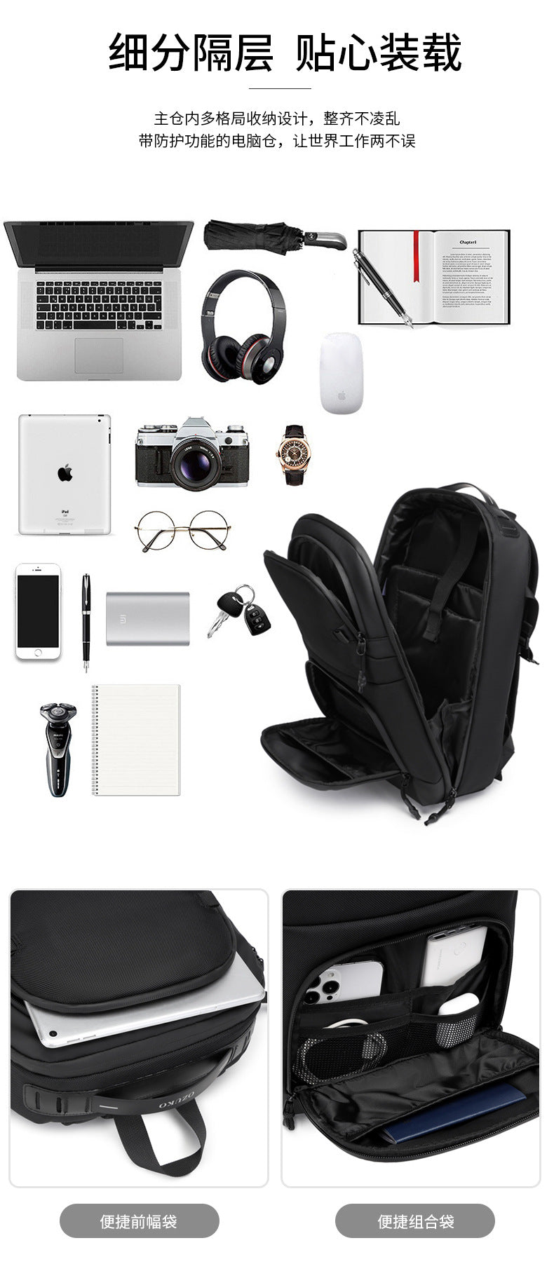 Business Backpack Computer School Bag for Men Students High Appearance Lightweight Waterproof Oxford Cloth Large Capacity Commuter Backpack