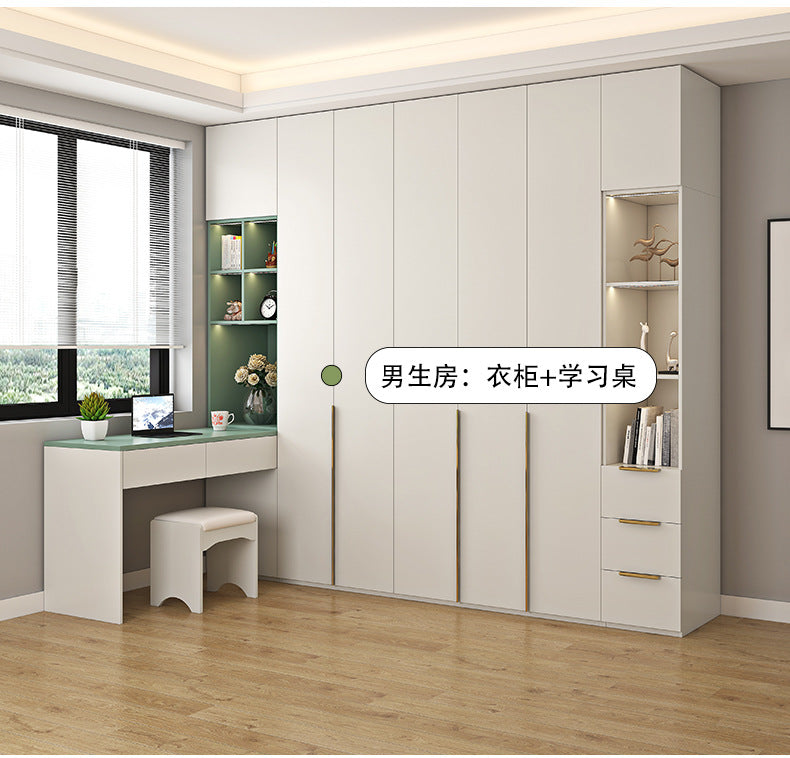 Wardrobe Solid Wood Hanging Area Multi-Bedroom Home Eco-Board Children's Room Corner Computer Desk Desk Cabinet Integrated Wardrobe