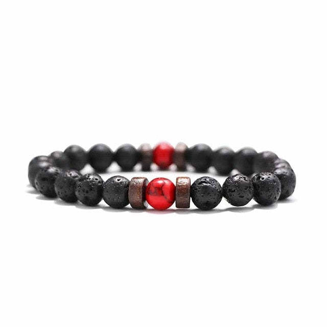 European and American Men's White Pine Blue Dot Bracelet Natural Stone8mm Bracelet Accessories Red Pine Volcanic Stone Spacer Bracelet