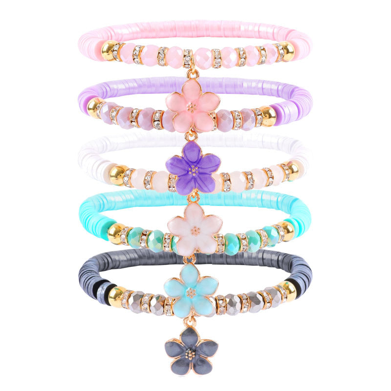 Butterfly Pendant Soft Clay Bracelet Set for Women Bohemian Spacer Flower Macaron Color Soft Clay Bracelet