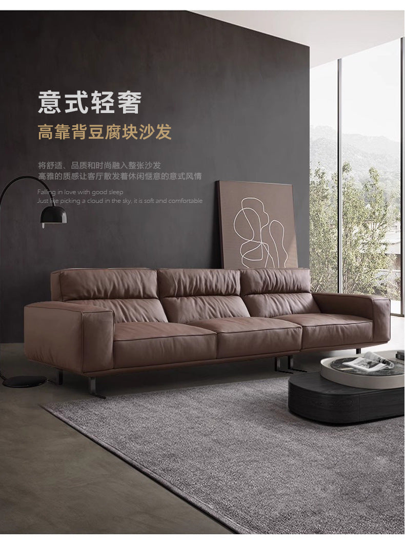 Source Factory Living Room Leather Sofa Italian Minimalist High Back Straight Row Genuine Leather Sofa Small Apartment High Leg Sofa Shipping and tax not included