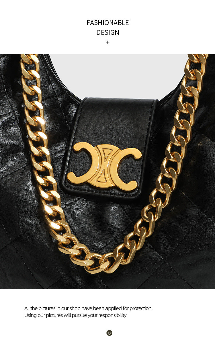 Niche Retro Underarm Bag for Women New Genuine Leather Autumn Winter Fashion Arc de Triomphe Cowhide Bucket Bag Versatile Crossbody Bag