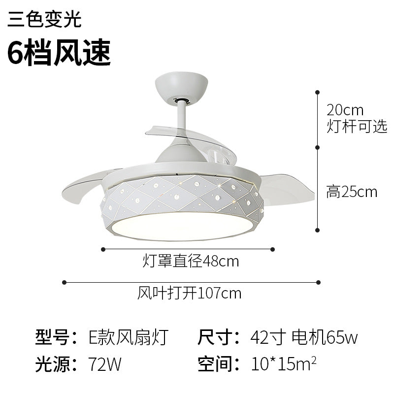 Invisible Fan Light Nordic Ceiling Fan Light High Wind Power Living Room Dining Room Bedroom Ceiling Mounted Variable Frequency Electric Fan Ceiling Light Integrated