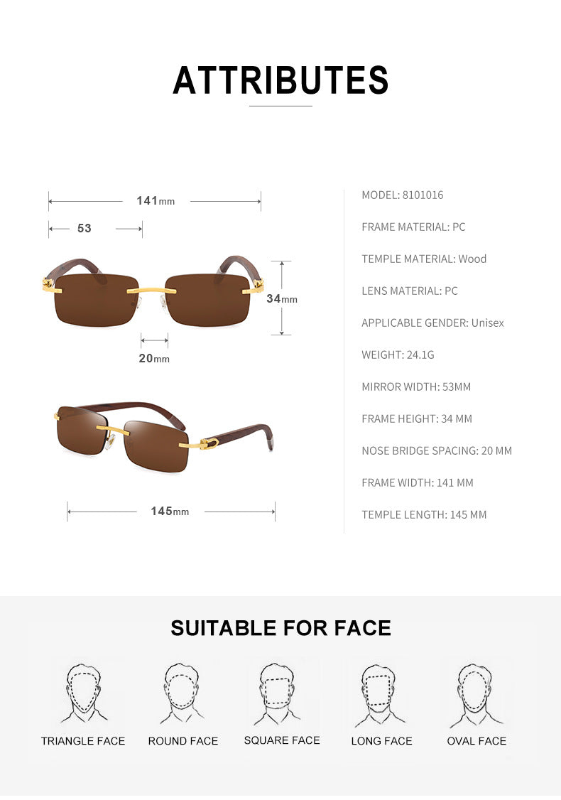 Fashion Sunglasses for Men Frameless Wooden Leg Slingshot Sunglasses Men Trendy Wooden Optical Frame sunglasses