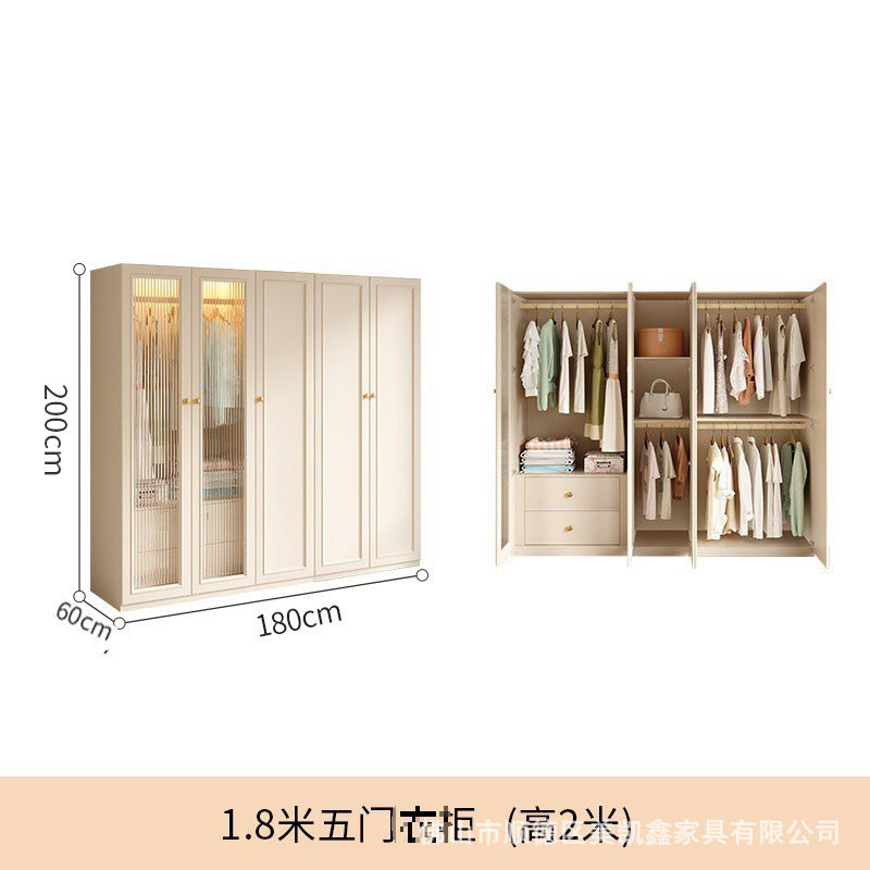 French Cream Style Wardrobe Small Apartment Home Cabinet Modern Simple Bedroom Full-Height Storage Cabinet Light Luxury Large Wardrobe