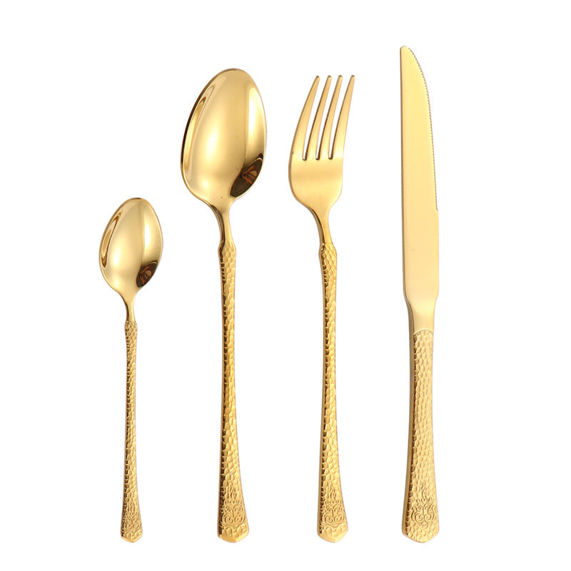 410Stainless Steel Tableware Hotel Restaurant Hammered Knife Fork Spoon24Set of High-End Western Cuisine Embossed Steak Knives and Forks