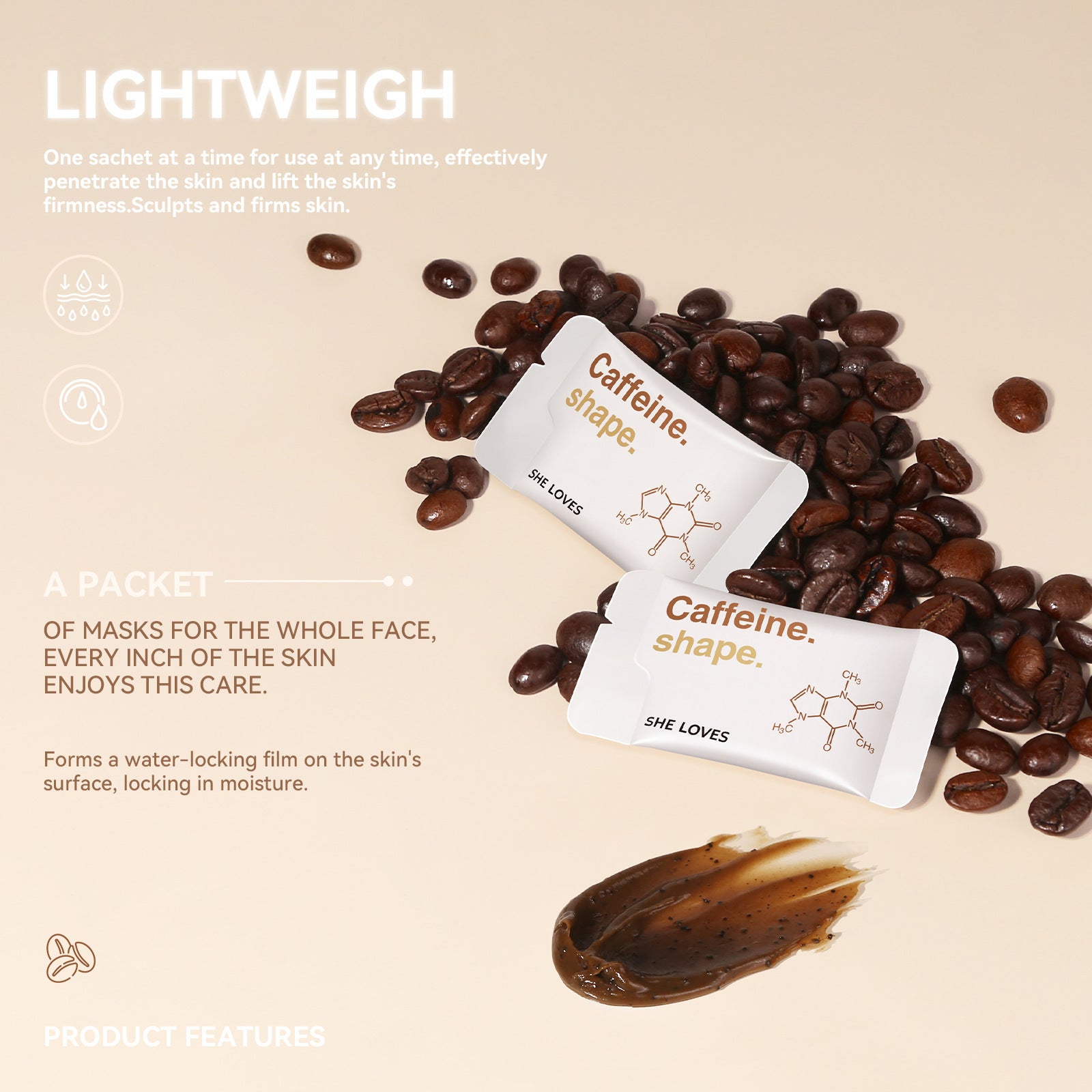 Caffeine facial mask12One-time Use Caffeine Revitalizing Firming Sculpting Face Mask