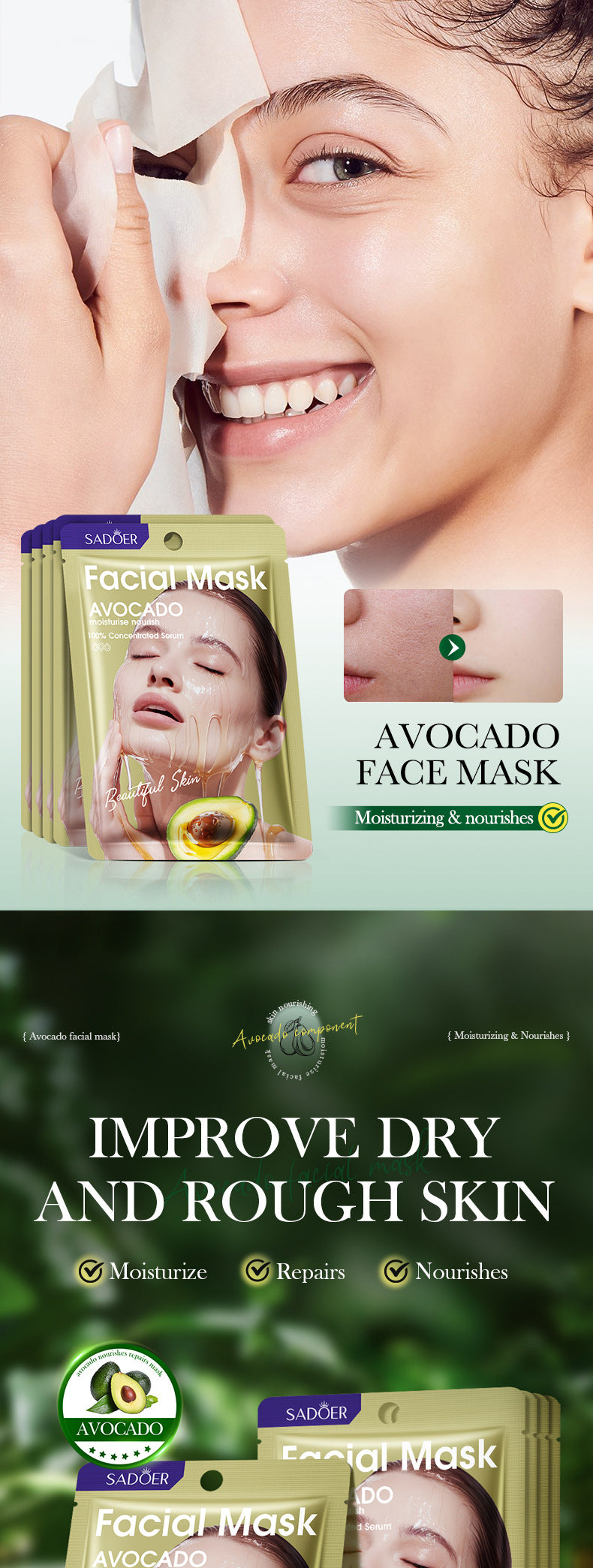 Honey Avocado Nourishing Mask SADOER Moisturizing and Hydrating Face Mask Cross-Border Wholesale