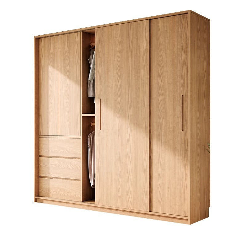 All Solid Wood North American ENF Grade Oak Sliding Door Wardrobe Master Bedroom Home Simple Modern Sliding Door Closet
