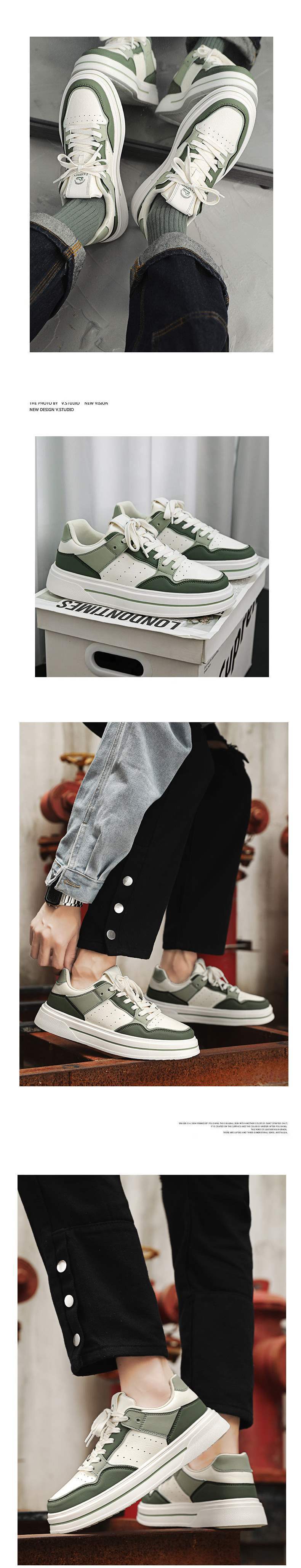 Internet Celebrity Men's Shoes Winter Versatile Casual Trendy Brand Sneakers Leather Waterproof Student Sports Height-Increasing White Trendy Shoes