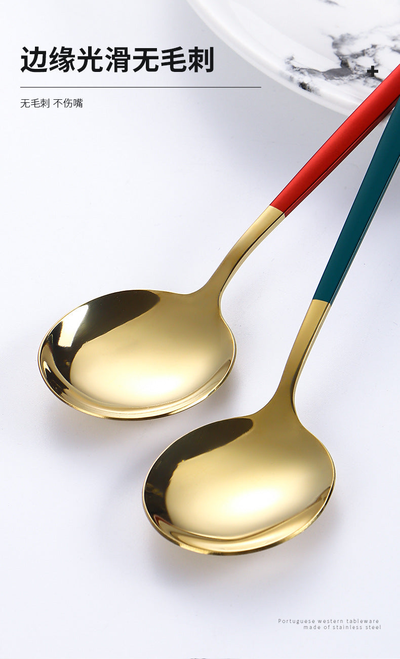 Hot-selling Portuguese Stainless Steel Tableware24Set of Western Dining gold Steak Knife Fork Spoon Gift Box Set