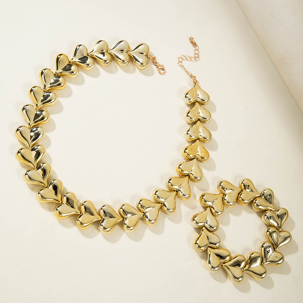 European and American Fashion Personality Heart Exaggerated Necklace Irregular ccb Beaded Bracelet Jewelry Set