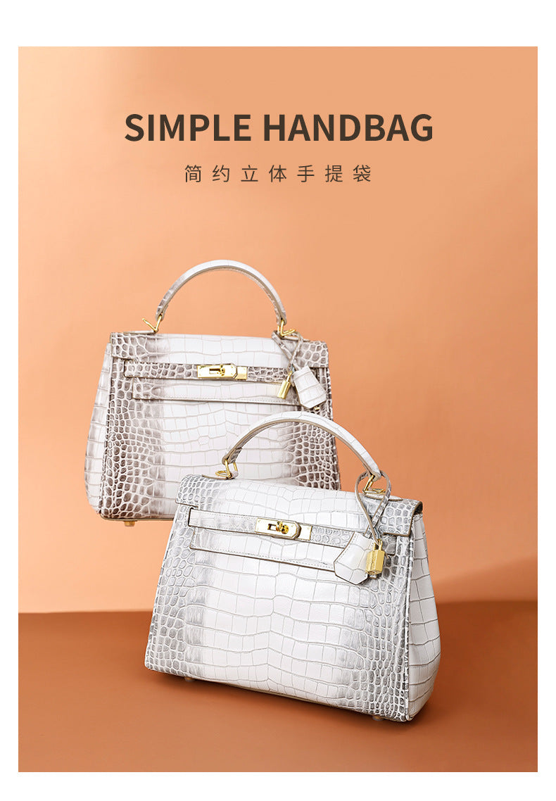 European and American Crocodile Pattern Kelly Bag Large Capacity Light Luxury Fashion Single Shoulder Crossbody Bag Versatile Niche Handbag for Women