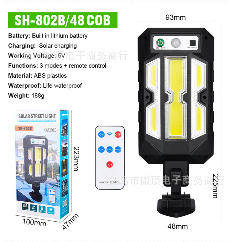 New Solar Wall Light Outdoor Human Body Sensing Street Light Waterproof Garden LED Garden Landscape Light Remote Control