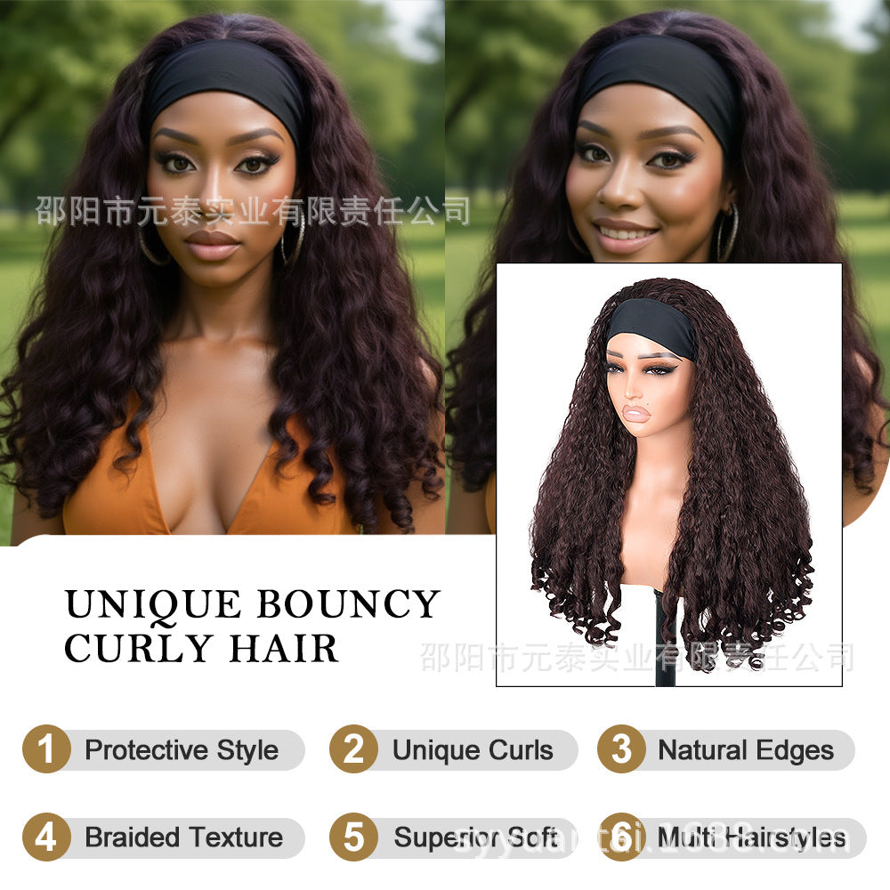 Africa YAKI Curly End Curly Hair Synthetic Wig V The top of the model is hollowed out
