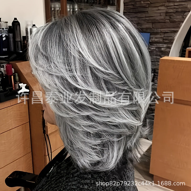 European and American Foreign Trade Cross-Border Wig for Women, Middle Part, Eight-Character Bangs, Middle-Aged and Elderly Fashion Short Straight Hair Full Wig, Factory Direct Sale