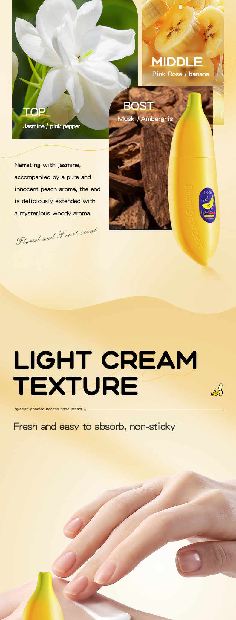 Banana Squalane Hydrating Hand Cream SADOER Autumn and winter nourishing hand cream cross-border foreign trade wholesale