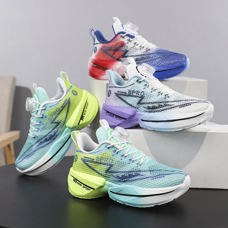 Red Rabbit Breathable Mesh Children's Rotating Buckle Trendy Shoes Boys' Non-Slip Wear-Resistant Sports Shoes Girls' Casual Mesh Running Shoes