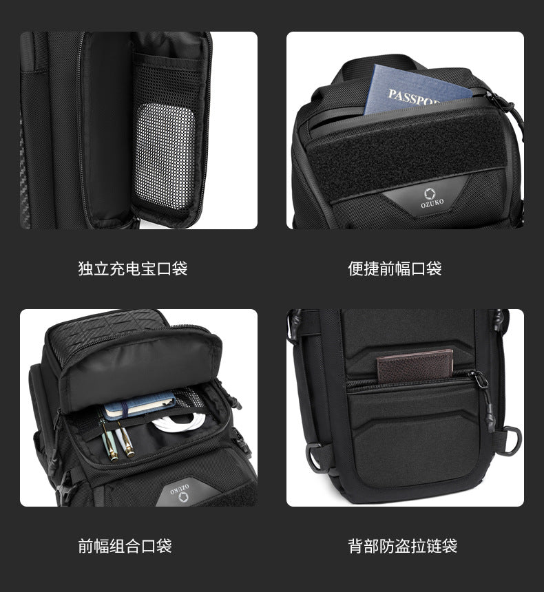 OZUKO Tactical Chest Bag Men's Crossbody Bag Waterproof Multifunctional Outdoor Portable Bag Cycling Trendy Shoulder Bag