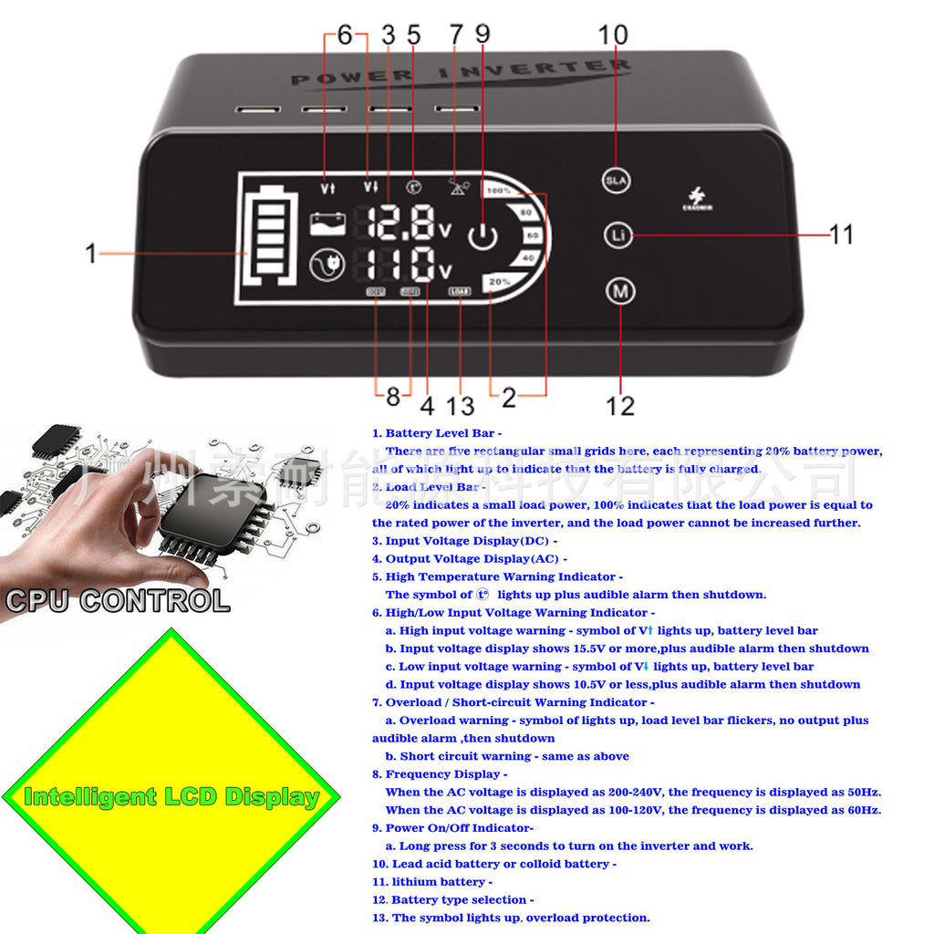 1000W Pure Sine Wave Inverter12V Turn110V Amazon eBay New product with smart touchscreen display