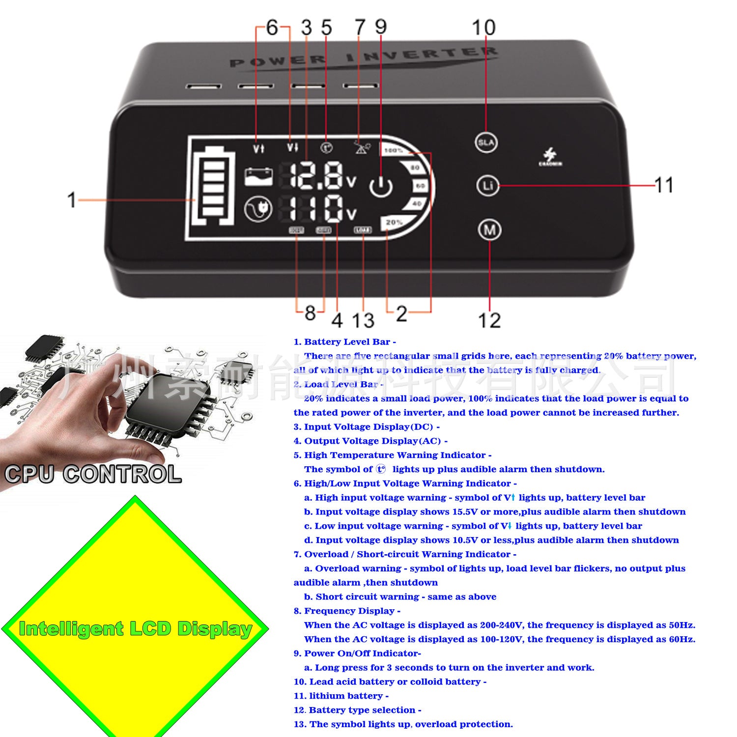 1000W Pure Sine Wave Inverter12V Turn110V Amazon eBay New product with smart touchscreen display
