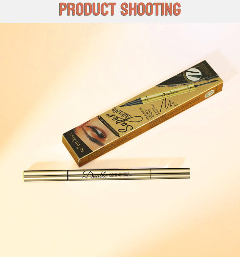 European Beauty Double-ended Natural Eyeliner+Curling Mascara Cream Two-in-One Quick-Drying Waterproof Non-Smudging