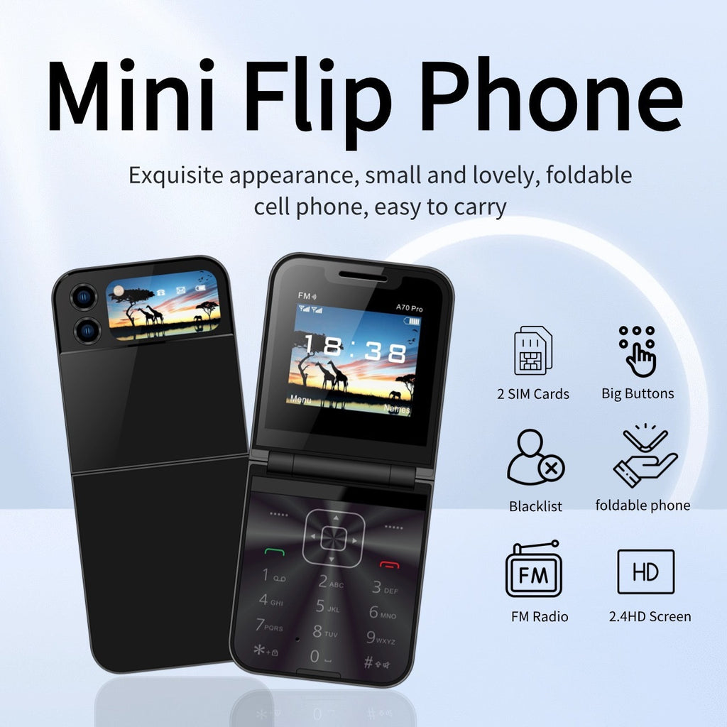A70pro Flip Phone Mini Feature Phone Foldable Phone with Buttons2G Foreign Language Multi-Language